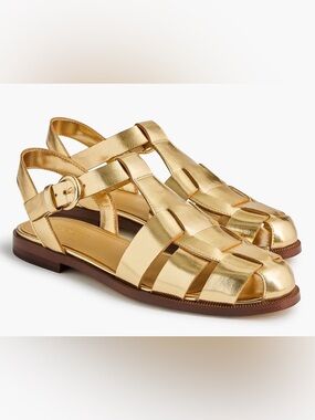 J. Crew Metallic Gold Leather Fisherman Sandals 8